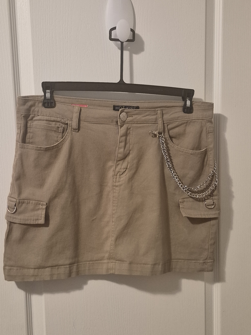 Hot Kiss Khaki Cargo Mini Skirt with Chain Detail Pockets Grunge Punk Rock Club